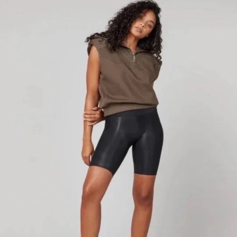 SPANX Faux Leather Bike Shorts in Black High Waisted Shiny Finish Women Size M - Picture 12 of 12